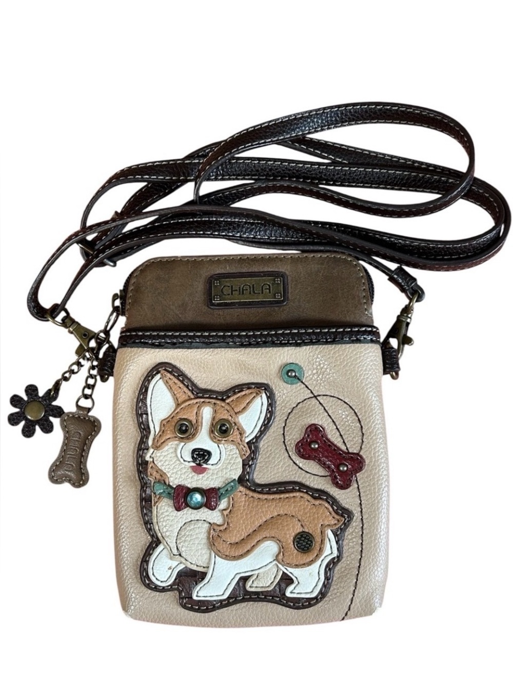 Chala Corgi Dog Crossbody Bag, Brown & Tan, Adjustable Strap, Holds Cell Phone